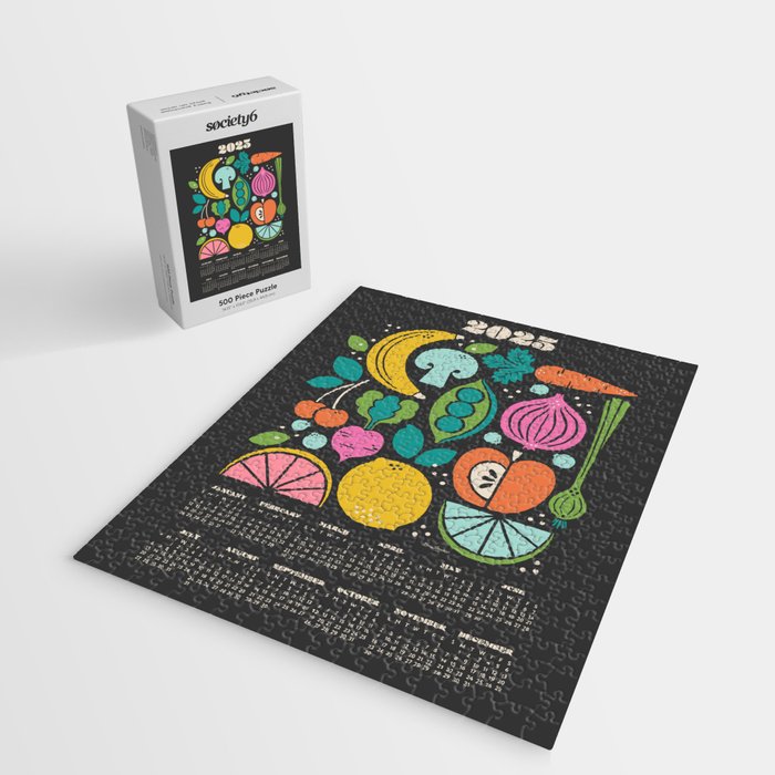 Fruit and Veggies 2025 Calendar - Muli-color on black Jigsaw Puzzle Gallery Image 2