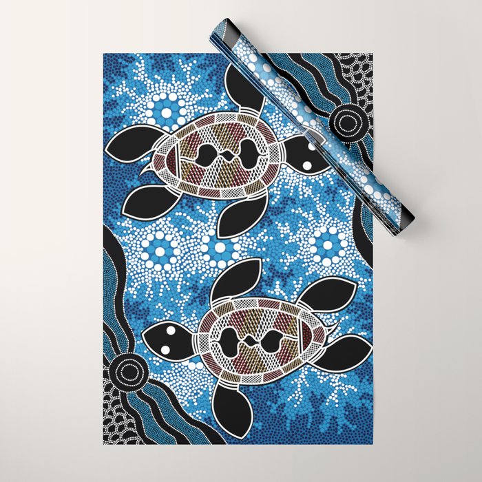 Authentic Aboriginal Art - Sea Turtles Wrapping Paper Gallery Image 1