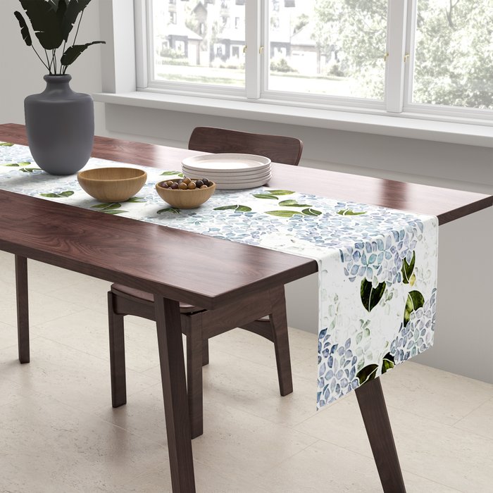 White Blue Ice Snow Hydrangea Table Runner Gallery Image 2