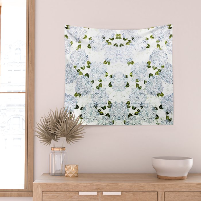 White Blue Ice Snow Hydrangea Wall Tapestry Gallery Image 2