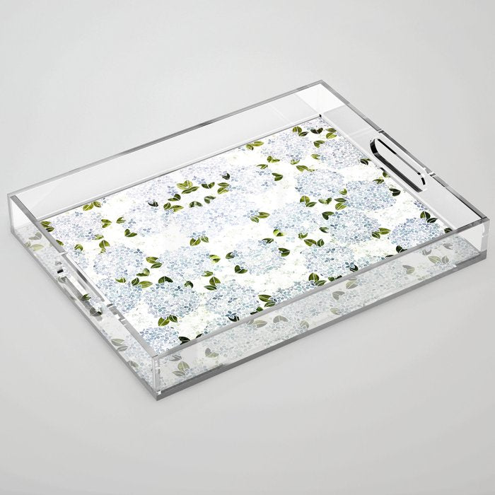 White Blue Ice Snow Hydrangea Acrylic Tray Gallery Image 1
