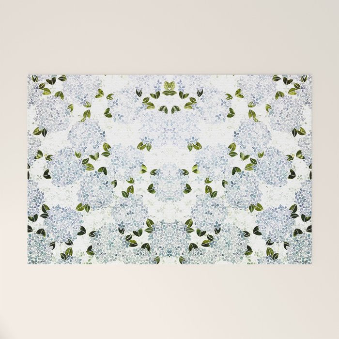White Blue Ice Snow Hydrangea Welcome Mat Gallery Image 1