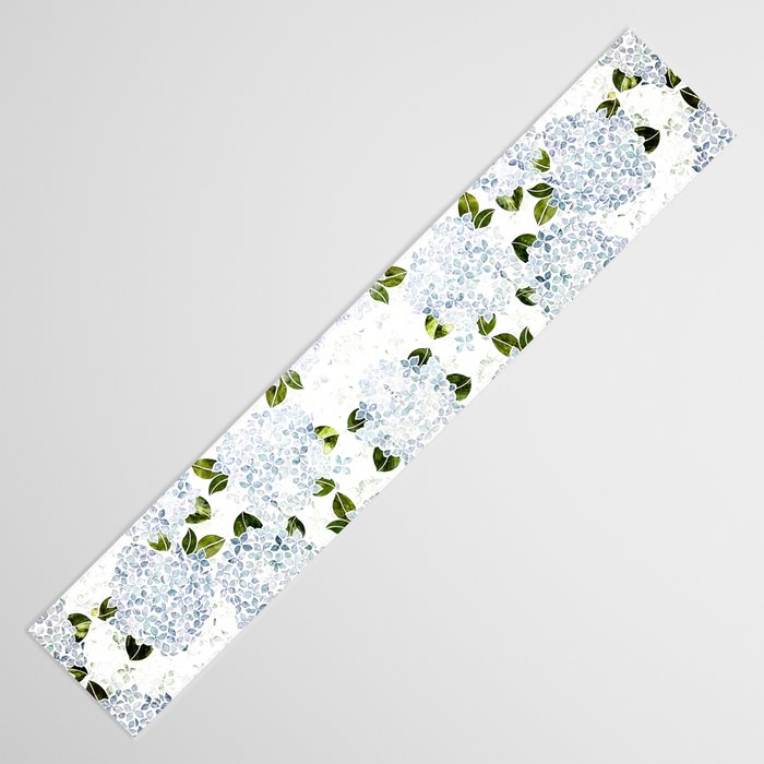 White Blue Ice Snow Hydrangea Table Runner Gallery Image 3