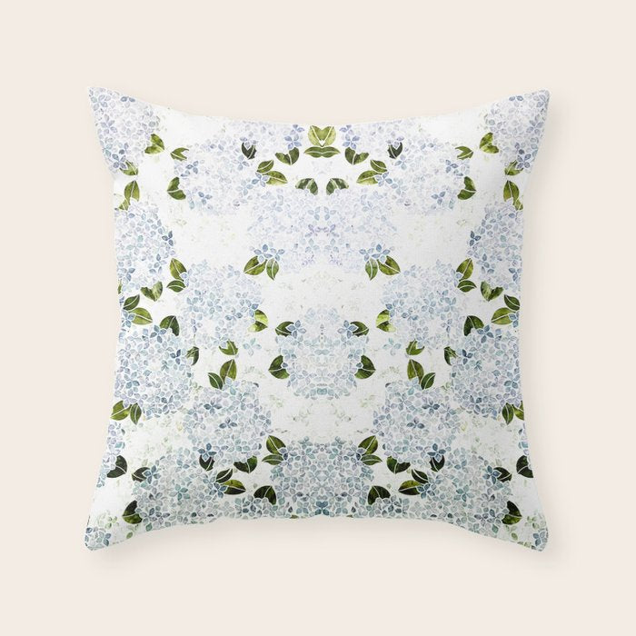White Blue Ice Snow Hydrangea Throw Pillow Gallery Image 1