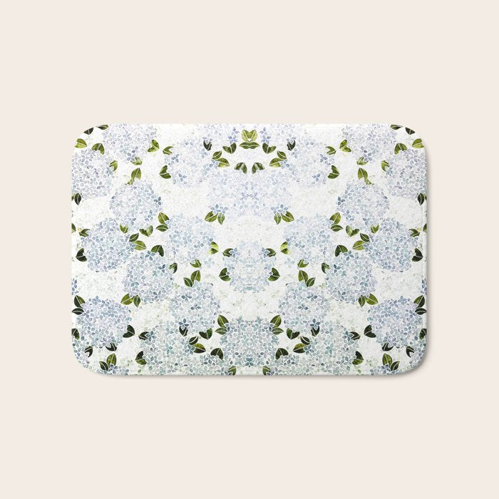 White Blue Ice Snow Hydrangea Bath Mat Gallery Image 1