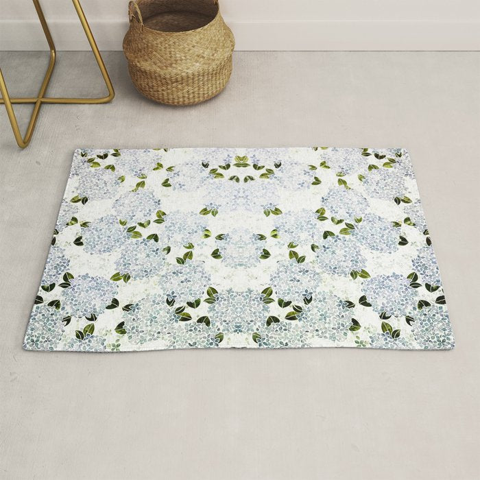 White Blue Ice Snow Hydrangea Rug Gallery Image 1