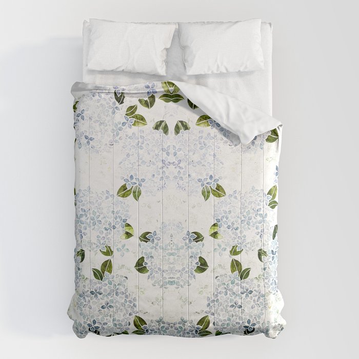 White Blue Ice Snow Hydrangea Comforter Gallery Image 1