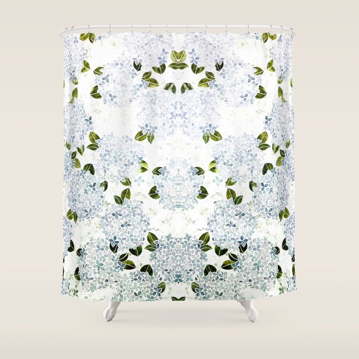 White Blue Ice Snow Hydrangea Shower Curtain Gallery Image 1