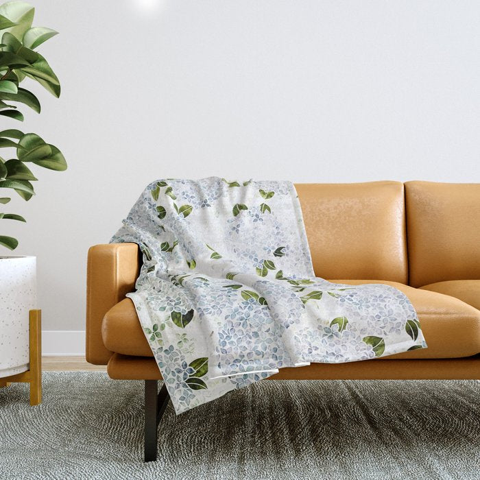 White Blue Ice Snow Hydrangea Throw Blanket Gallery Image 1