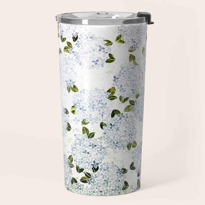 White Blue Ice Snow Hydrangea Travel Mug Gallery Image 2