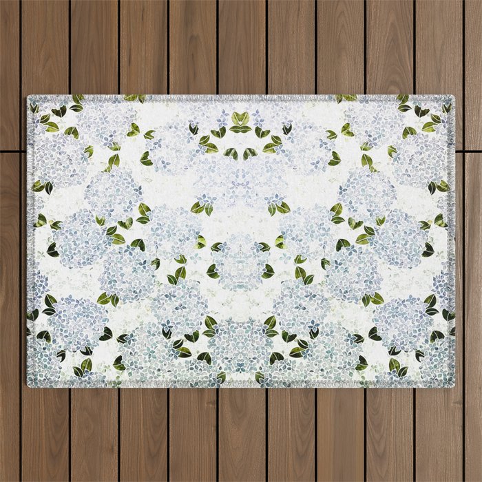 White Blue Ice Snow Hydrangea Outdoor Rug Gallery Image 1