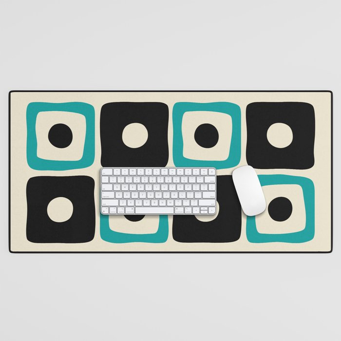 Mid Century Modern Square Dot Pattern 593 Black and Turquoise Desk Mat Gallery Image 1