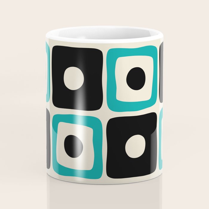 Mid Century Modern Square Dot Pattern 593 Black and Turquoise Coffee Mug Gallery Image 4