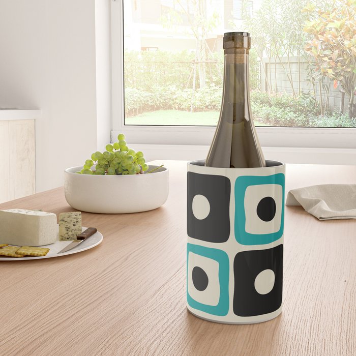 Mid Century Modern Square Dot Pattern 593 Black and Turquoise Wine Chiller Gallery Image 4