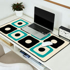 Mid Century Modern Square Dot Pattern 593 Black and Turquoise Desk Mat Gallery Image 2