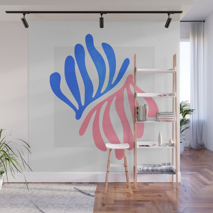Blue & Pink Leaves: Matisse Series 01 Wall Mural Gallery Image 1