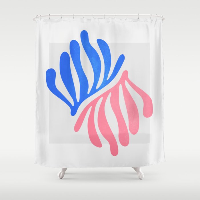 Blue & Pink Leaves: Matisse Series 01 Shower Curtain Gallery Image 1