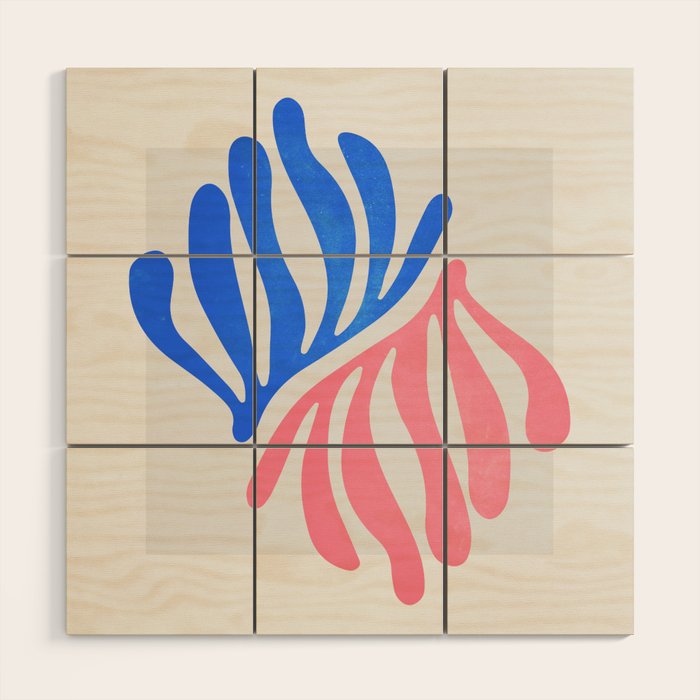 Blue & Pink Leaves: Matisse Series 01 Wood Wall Art Gallery Image 1