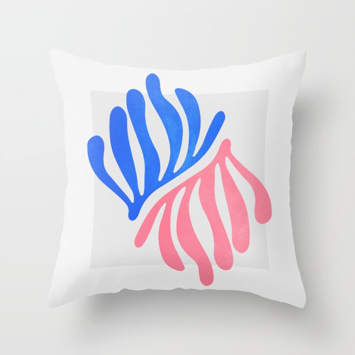 Blue & Pink Leaves: Matisse Series 01 Throw Pillow Gallery Image 1