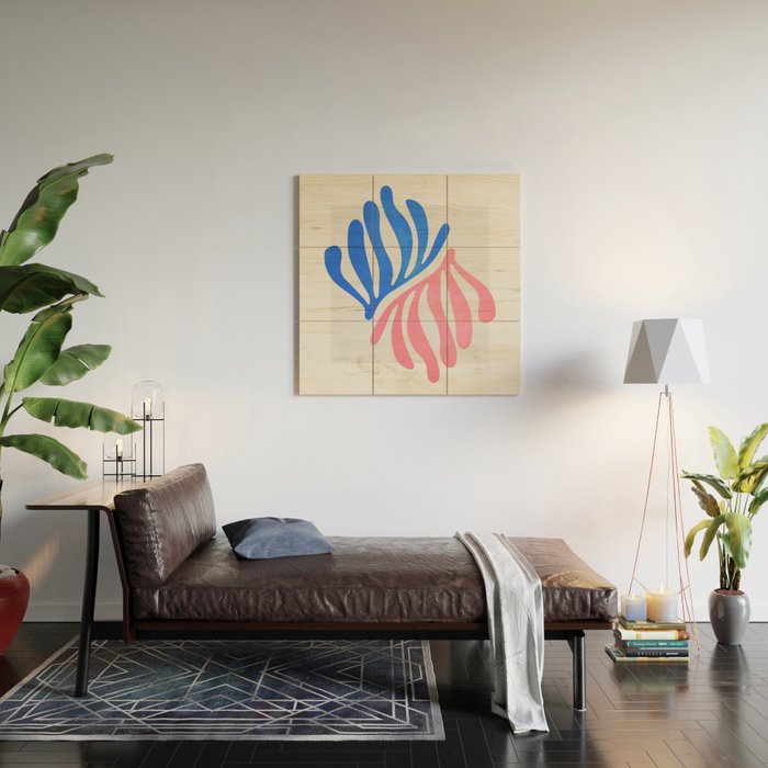 Blue & Pink Leaves: Matisse Series 01 Wood Wall Art Gallery Image 2