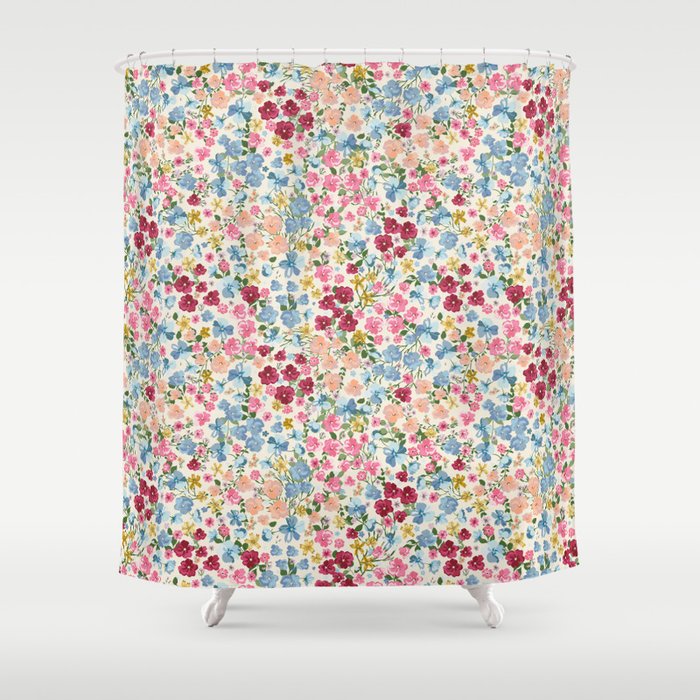 Blooming Cottage Garden Boho Ditsy Floral Shower Curtain Gallery Image 1