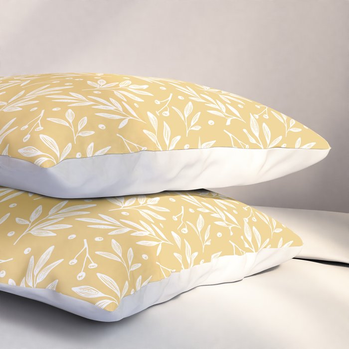 Botanic Pattern - White Yellow Pillow Sham Gallery Image 3