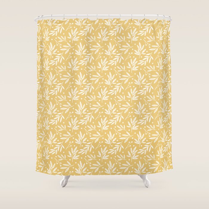 Botanic Pattern - White Yellow Shower Curtain Gallery Image 1
