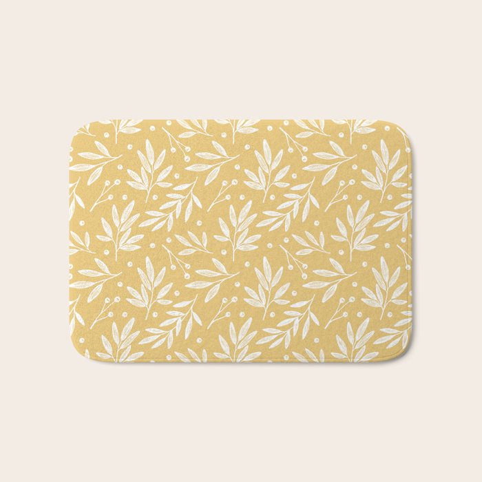 Botanic Pattern - White Yellow Bath Mat Gallery Image 1