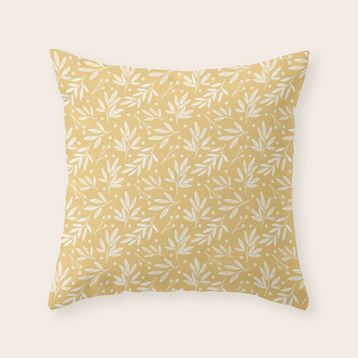 Botanic Pattern - White Yellow Throw Pillow Gallery Image 1