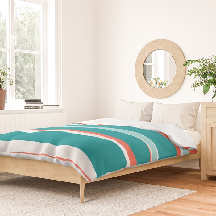 Colorful Stripes, Coral, Teal and Aqua Duvet Cover Gallery Image 2