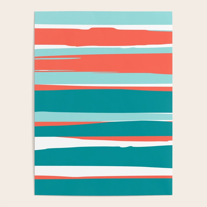 Colorful Stripes, Coral, Teal and Aqua Poster Gallery Image 1