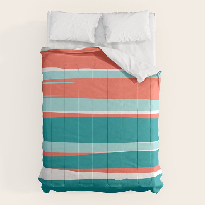 Colorful Stripes, Coral, Teal and Aqua Comforter Gallery Image 1