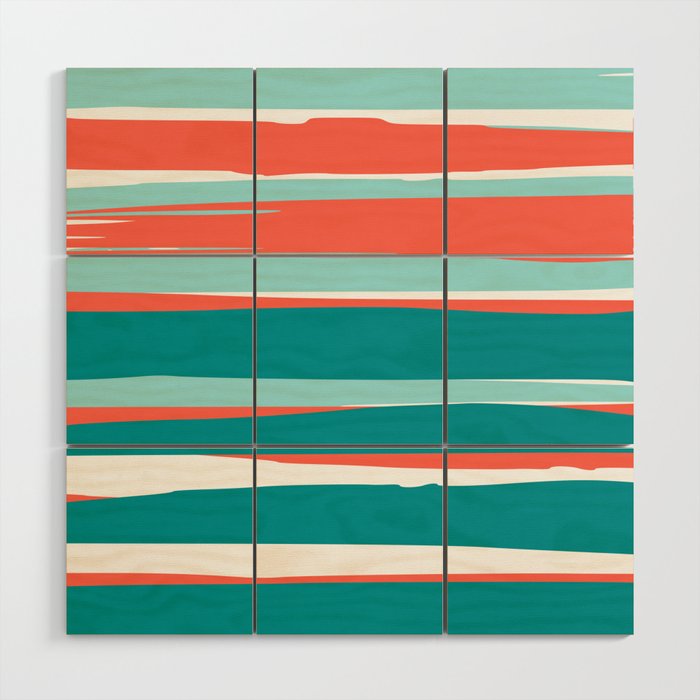 Colorful Stripes, Coral, Teal and Aqua Wood Wall Art Gallery Image 1