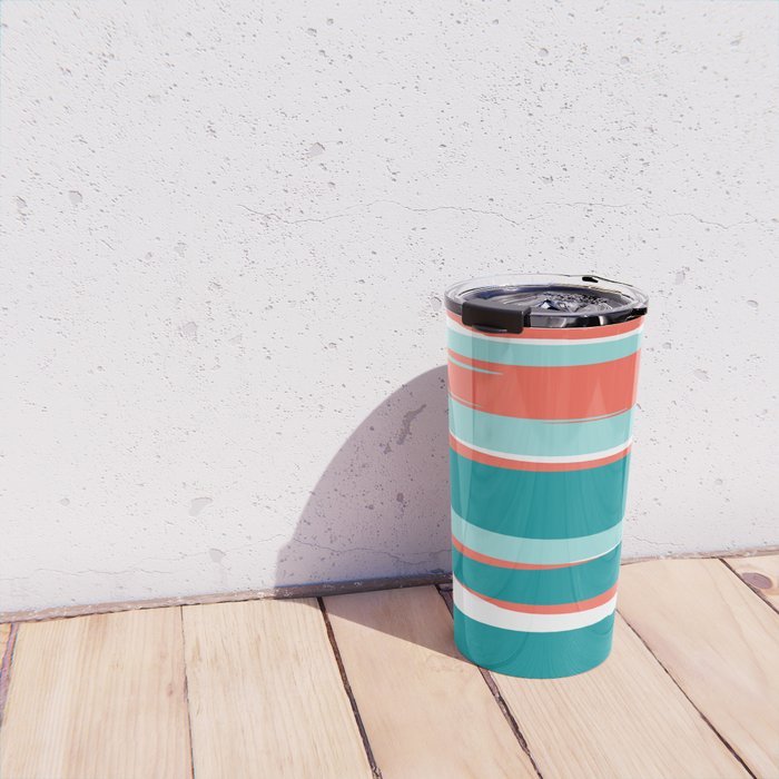 Colorful Stripes, Coral, Teal and Aqua Travel Mug Gallery Image 4