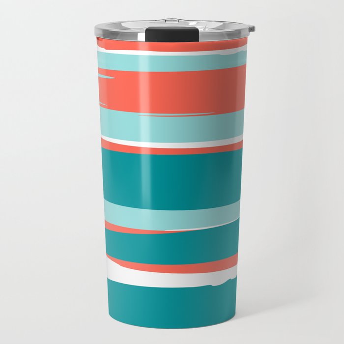 Colorful Stripes, Coral, Teal and Aqua Travel Mug Gallery Image 1