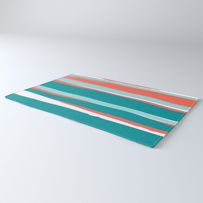 Colorful Stripes, Coral, Teal and Aqua Rug Gallery Image 3