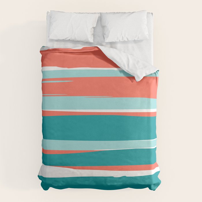 Colorful Stripes, Coral, Teal and Aqua Duvet Cover Gallery Image 6