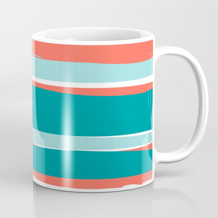 Colorful Stripes, Coral, Teal and Aqua Coffee Mug Gallery Image 1