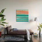 Colorful Stripes, Coral, Teal and Aqua Wood Wall Art Gallery Image 2