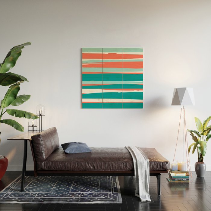 Colorful Stripes, Coral, Teal and Aqua Wood Wall Art Gallery Image 2