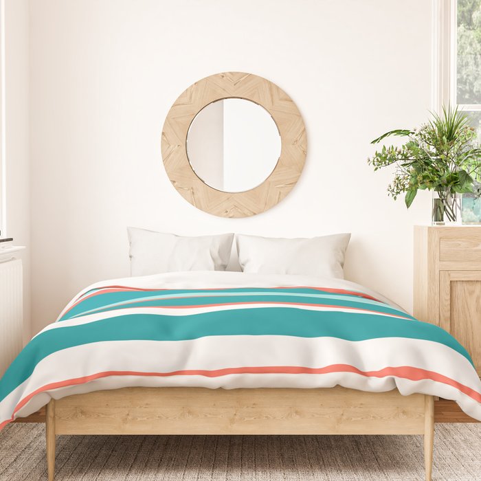 Colorful Stripes, Coral, Teal and Aqua Duvet Cover Gallery Image 3