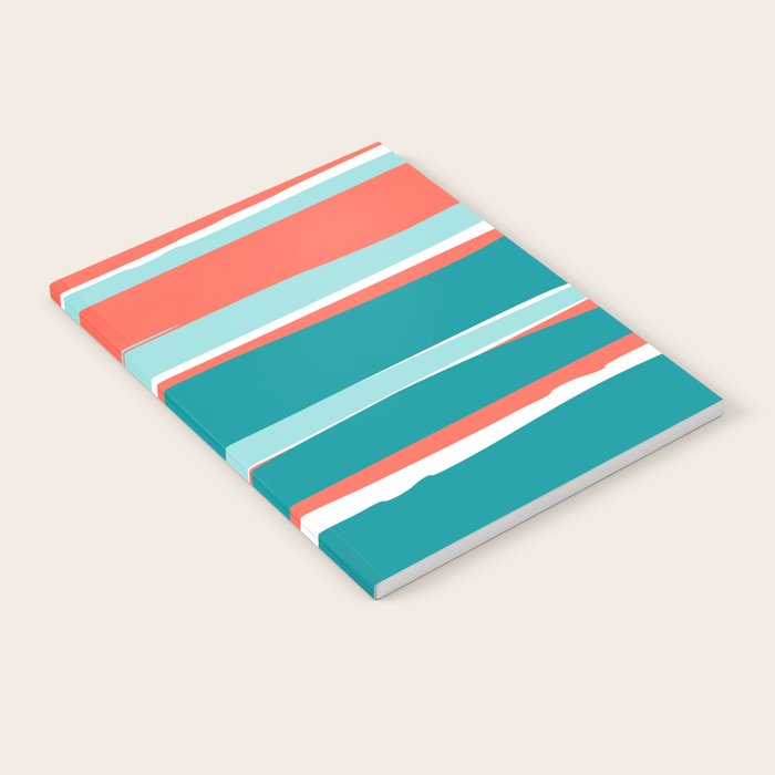 Colorful Stripes, Coral, Teal and Aqua Notebook Gallery Image 1