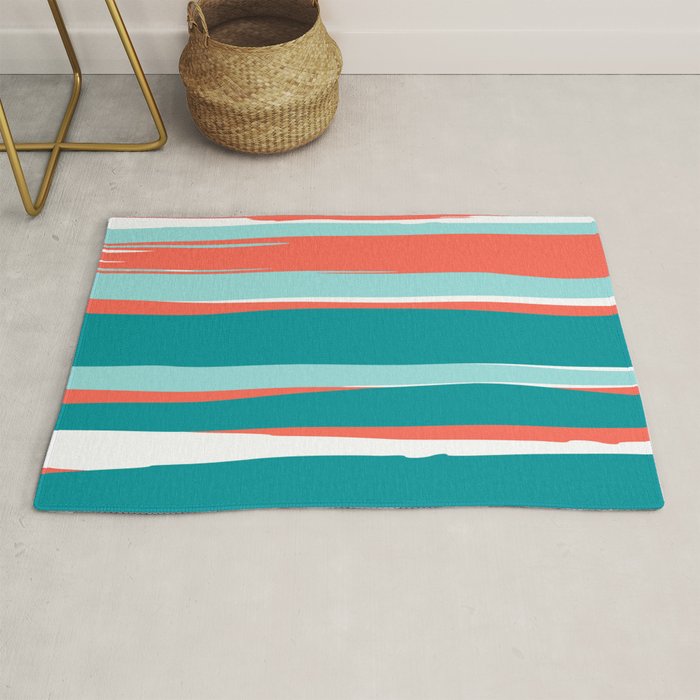 Colorful Stripes, Coral, Teal and Aqua Rug Gallery Image 1
