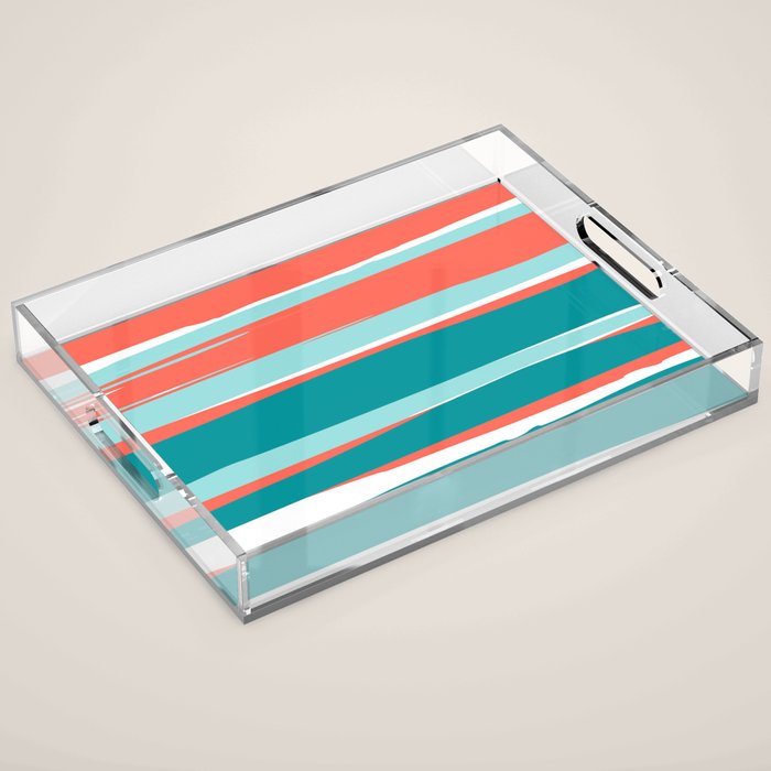 Colorful Stripes, Coral, Teal and Aqua Acrylic Tray Gallery Image 1