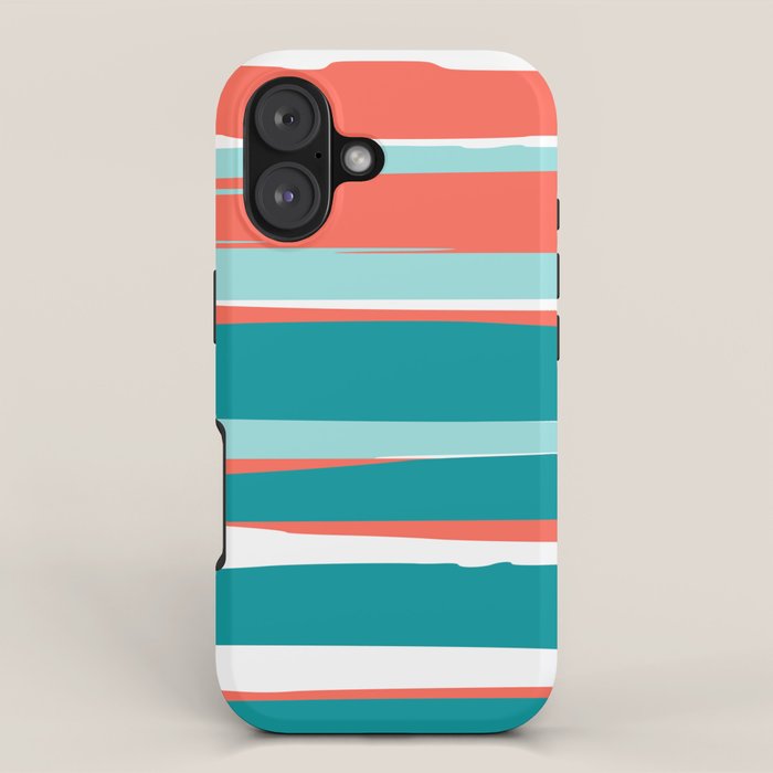 Colorful Stripes, Coral, Teal and Aqua iPhone Case Gallery Image 1
