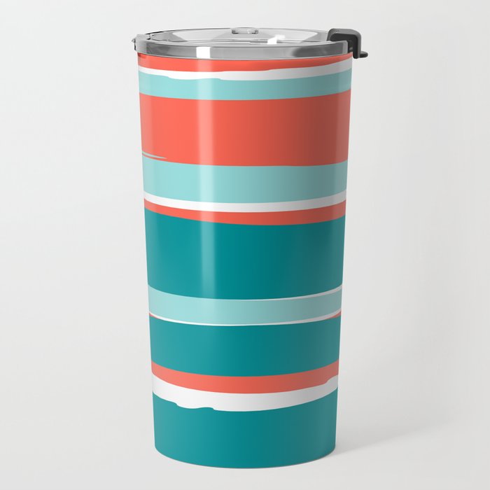 Colorful Stripes, Coral, Teal and Aqua Travel Mug Gallery Image 2