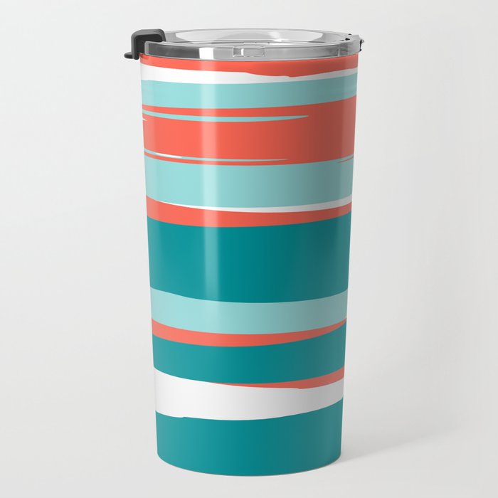 Colorful Stripes, Coral, Teal and Aqua Travel Mug Gallery Image 3