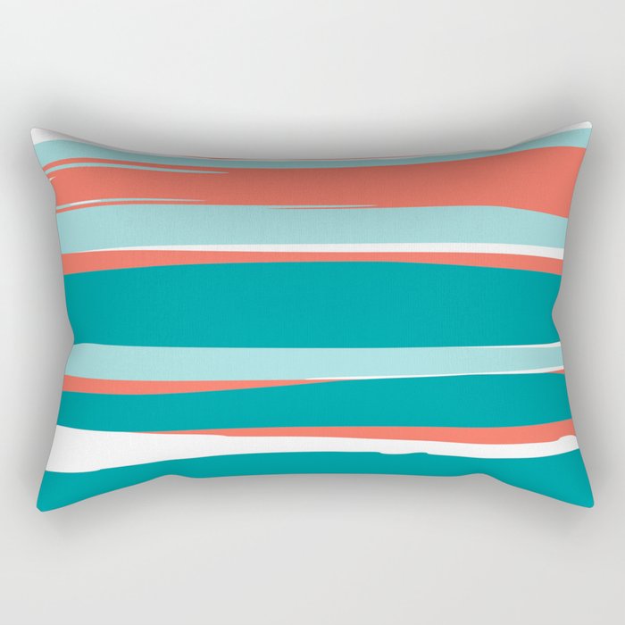 Colorful Stripes, Coral, Teal and Aqua Rectangular Pillow Gallery Image 1