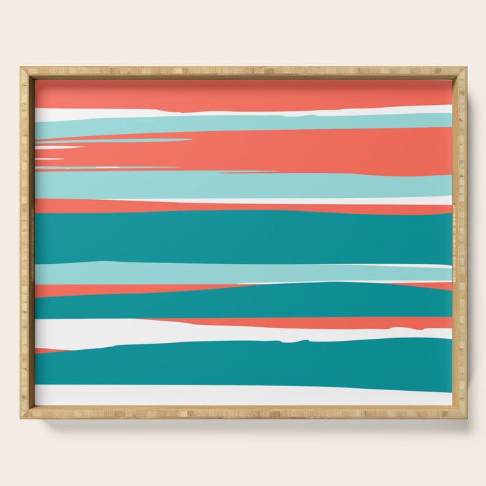 Colorful Stripes, Coral, Teal and Aqua Serving Tray Gallery Image 1