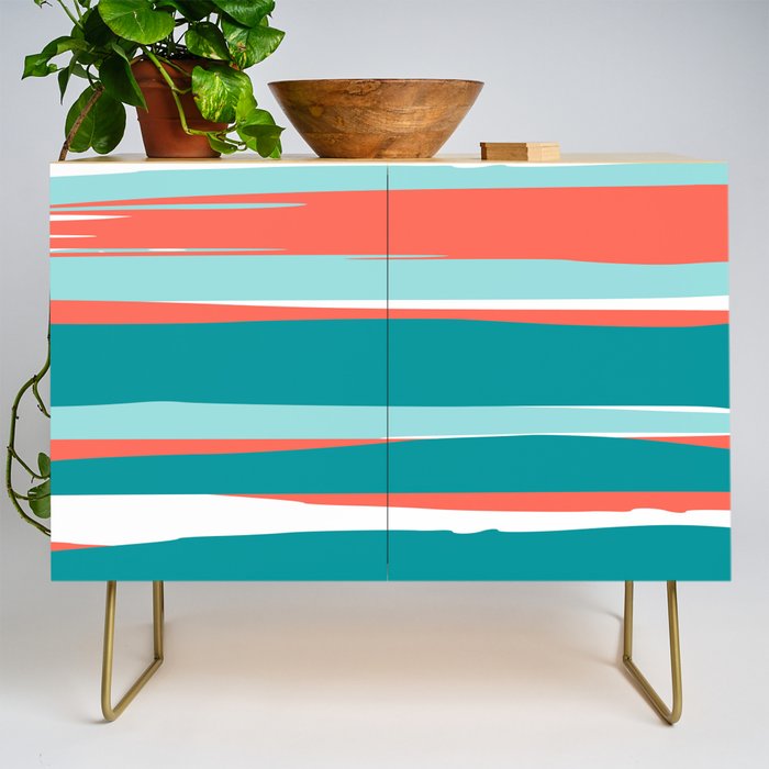 Colorful Stripes, Coral, Teal and Aqua Credenza Gallery Image 1